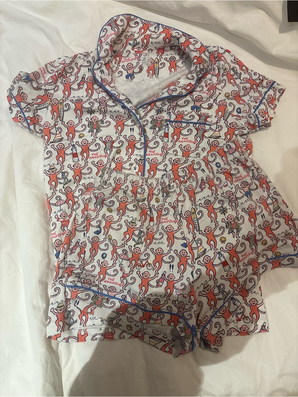 Kids Short Sleeve Pajama Set - White with Orange Monkey Print